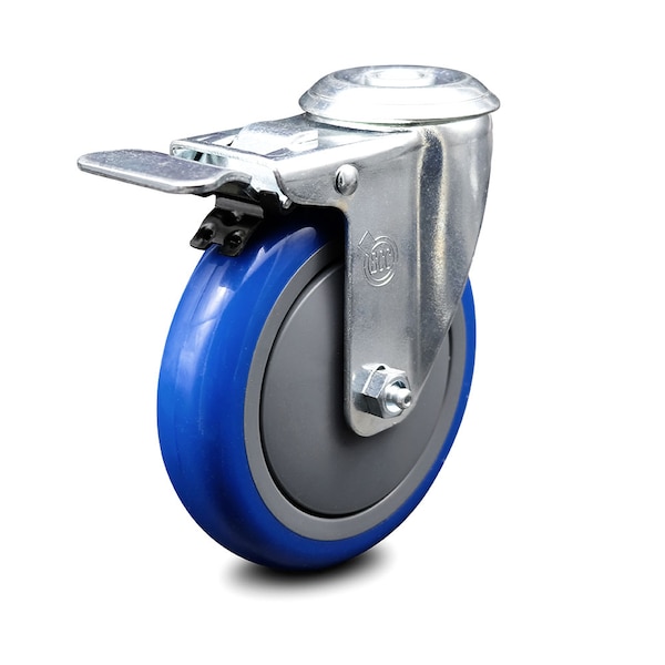 5 Inch Blue Polyurethane Wheel Bolt Hole Caster with Total Lock Brake SCC